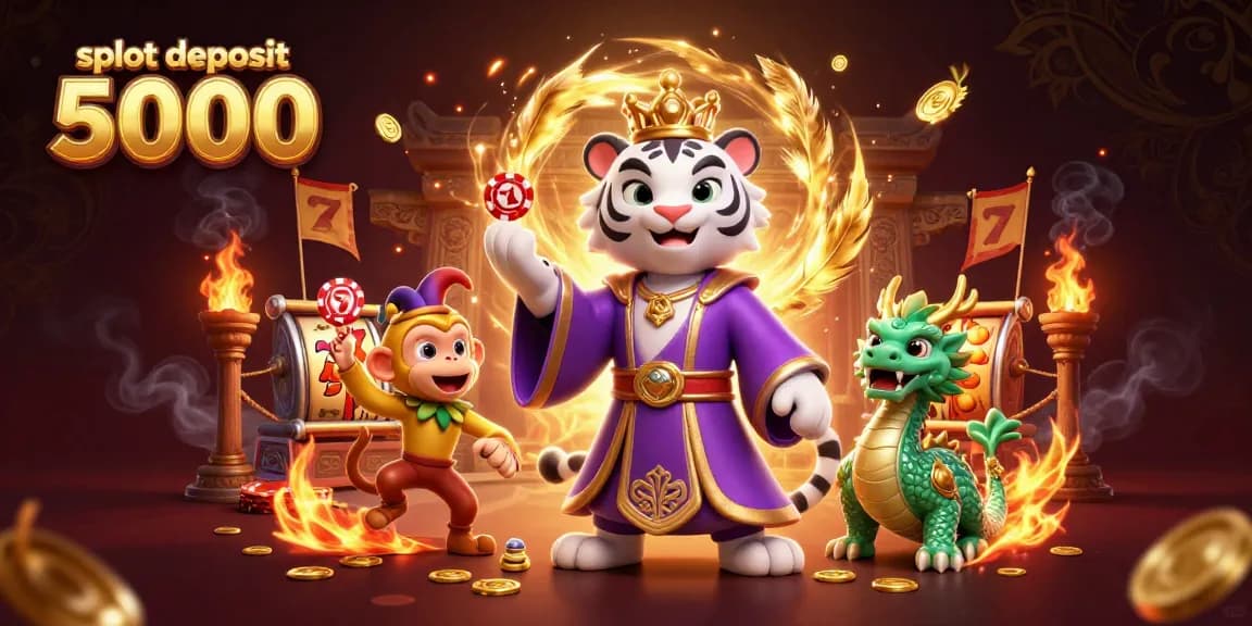 Experience thrilling wins with slot deposit 5000 in this vibrant 3D casino illustration!