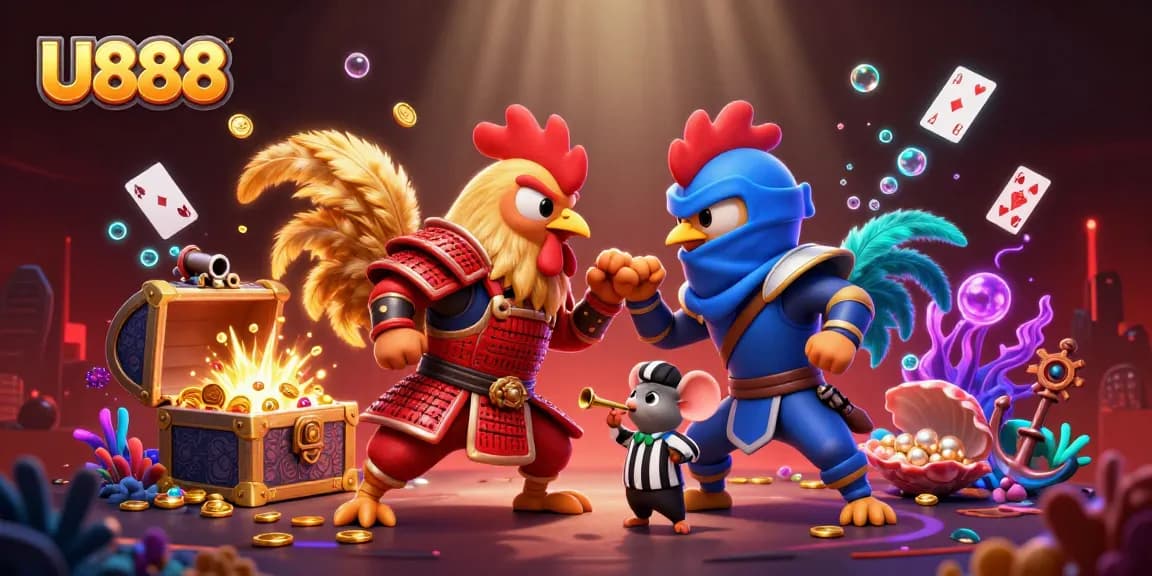 U888: Engage in thrilling cockfighting action with dramatic characters and vibrant imagery.