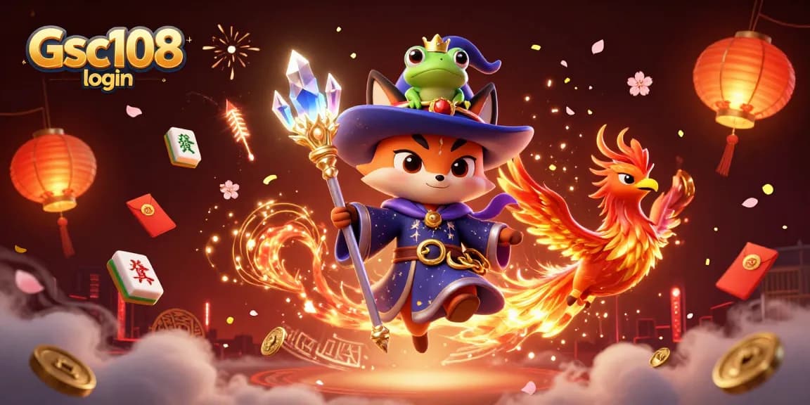 Engage with Gsc108 login for thrilling gaming experiences in this vibrant casino-themed illustration.