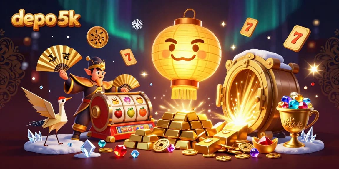 Engage in exhilarating gameplay with "depo 5k" while surrounded by lucky symbols and treasure elements.