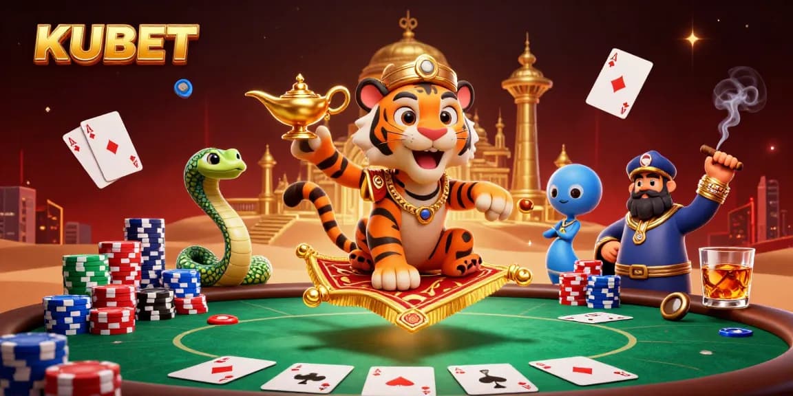 Experience thrilling gaming at KUBET with a vibrant casino scene featuring poker elements and dynamic characters.