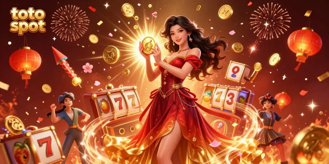 Play engaging toto slot games with vibrant graphics and a stunning celebration scene.