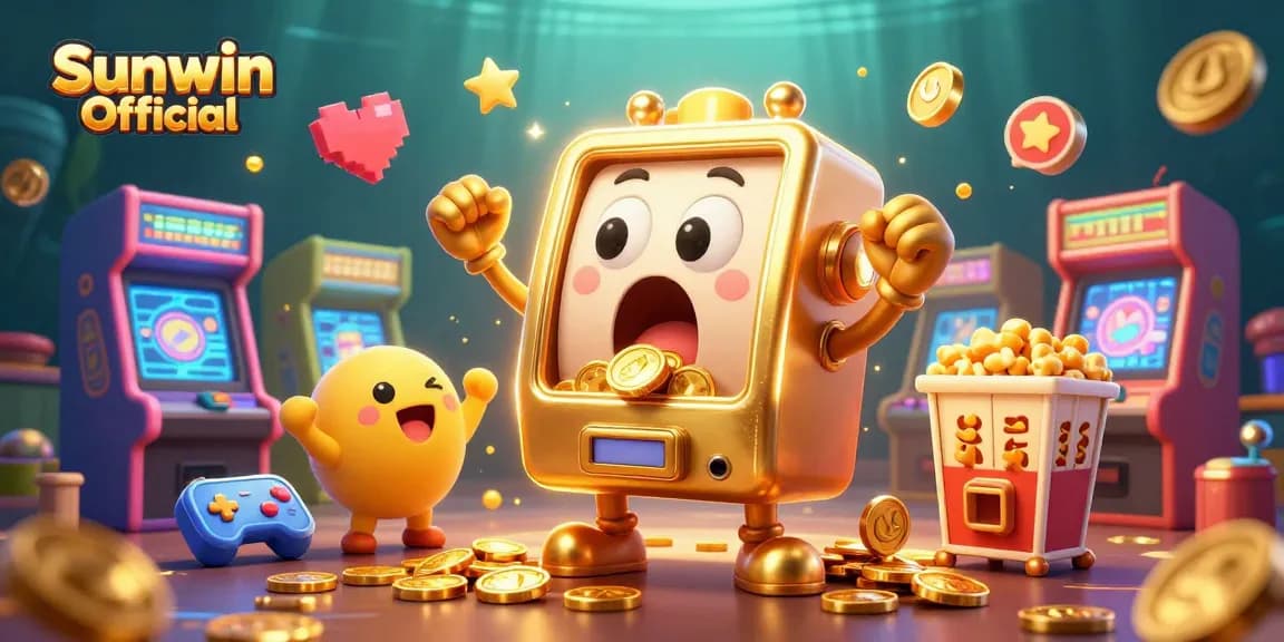 Experience the excitement of Sunwin Official with a jubilant slot machine and vibrant casino elements.