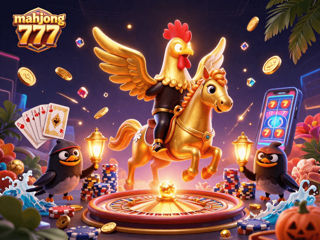 Experience the thrill of mahjong 777 with glowing symbols, cascading coins, and a vibrant casino atmosphere.