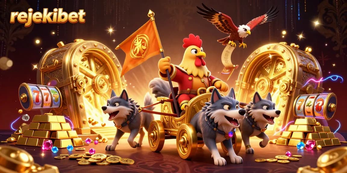 Experience thrilling wins with Rejekibet in a vibrant casino scene full of gold and excitement.