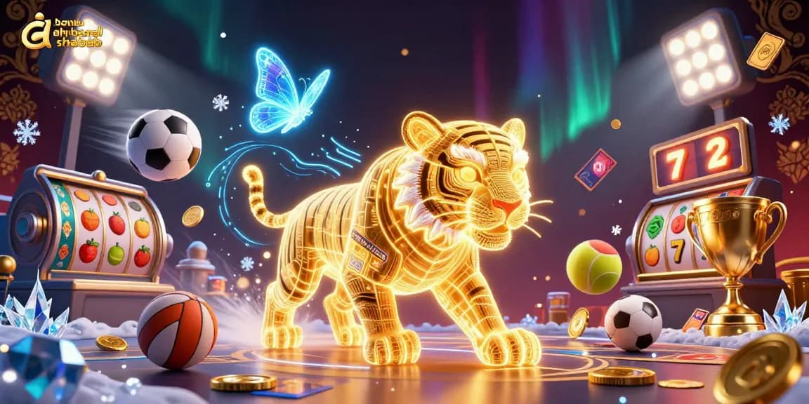 Experience the thrill at akhbarelshabab with vibrant 3D casino elements and a golden tiger leading the game.