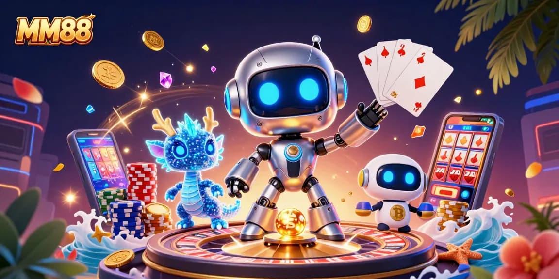 Spin and win with MM88’s exciting gaming options in a vibrant 3D digital casino scene.