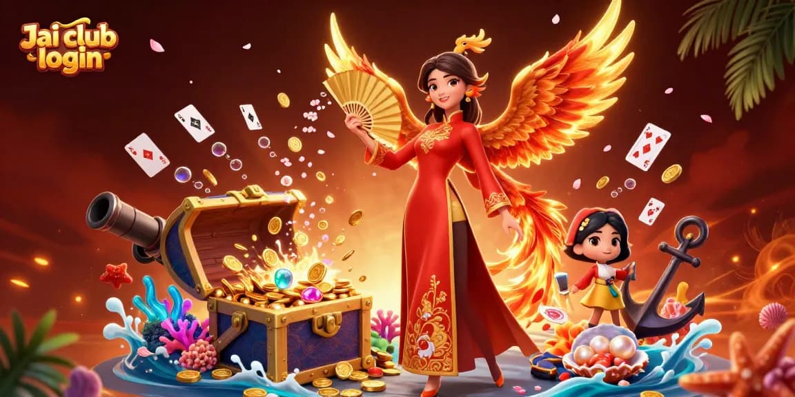 Engage with the exciting Jai club login at a vibrant casino atmosphere featuring golden phoenix and coins.