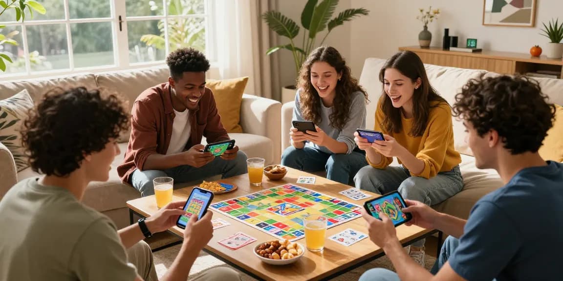 Join game with friends while enjoying Card Rummy on mobile devices in a cozy living room.