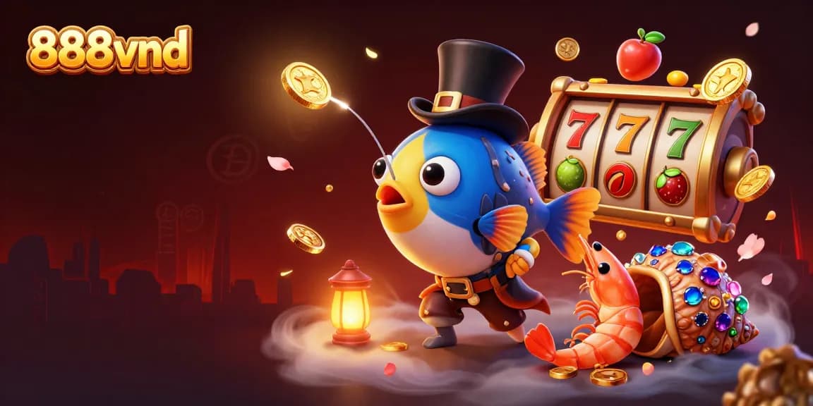 Experience thrilling wins with 888vnd's dynamic scene featuring jackpot symbols and engaging characters.
