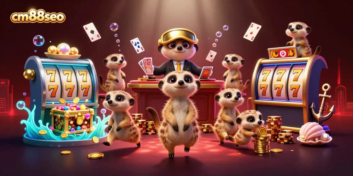 Experience thrilling gameplay at cm88seo with a vibrant meerkat casino scene featuring excitement and rich visual detail.
