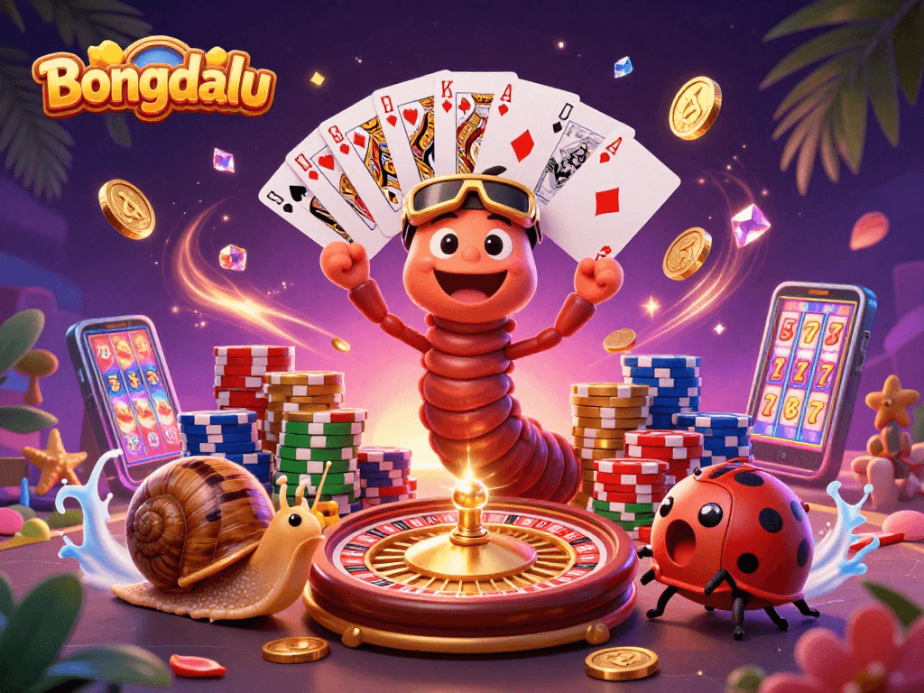 Bongdalu showcases a whimsical 3D casino scene with vibrant characters and dynamic gambling elements.