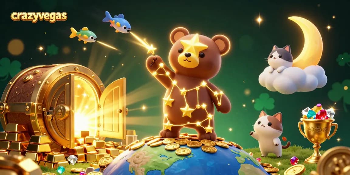 Spin the reels with crazyvegas as the constellation bear gathers coins in a sparkling jackpot scene.