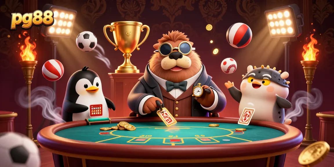 Join the fun at pg88 with an underwater poker scene featuring a walrus, penguin dealer, and pufferfish bluffing.