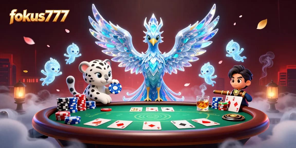 Experience the thrill of fokus777 with an ice phoenix, poker chip, and dazzling sprites.