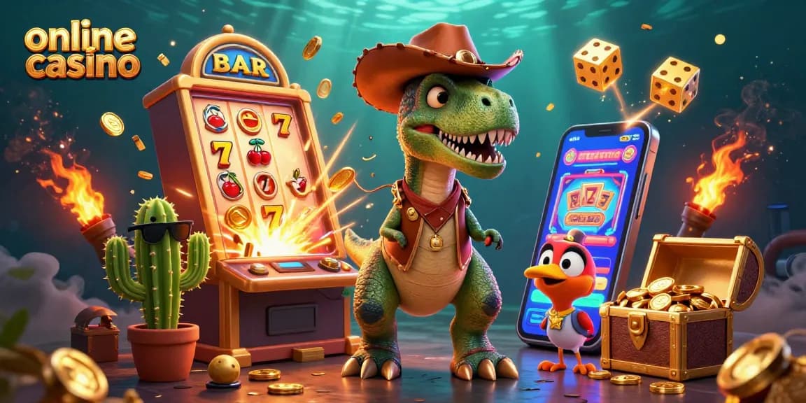 Experience thrilling wins at the online casino with a vibrant 3D slot machine and adventurous characters.