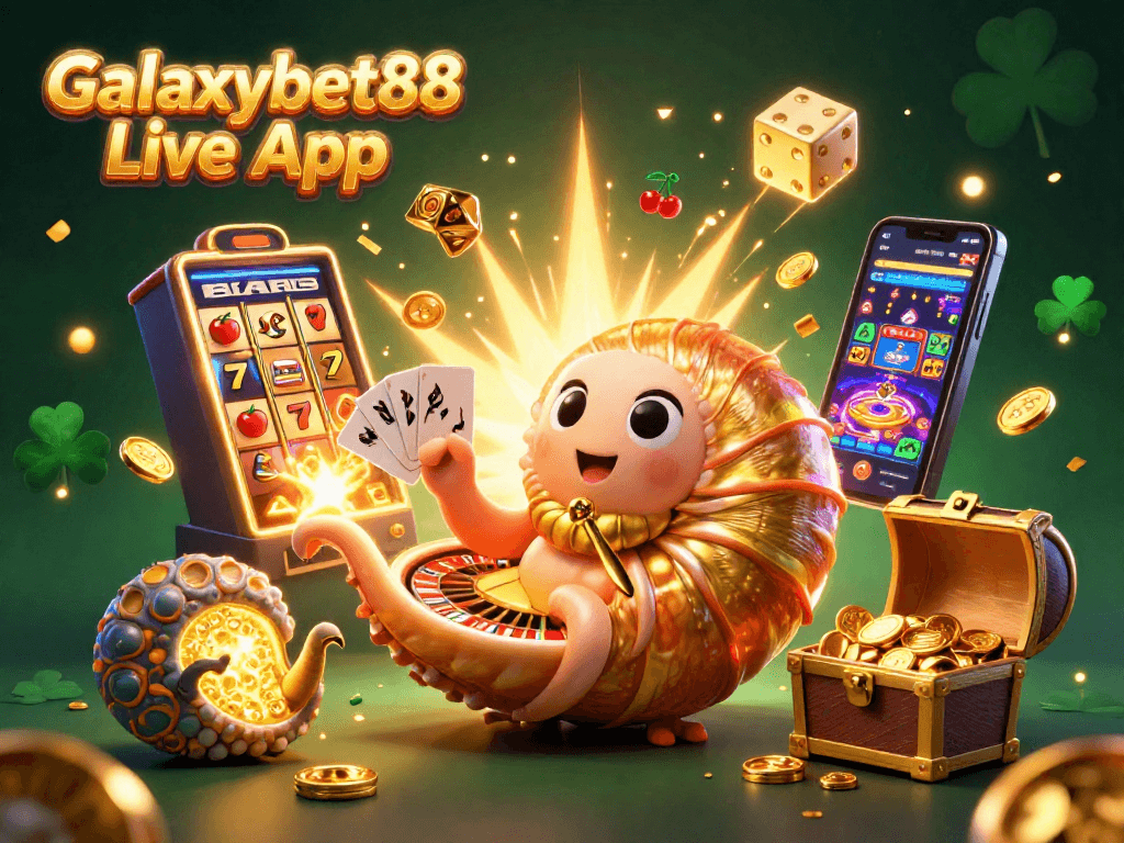 Engage with the exciting Galaxybet88 Live App, featuring a vibrant 3D casino scene with jackpots and gaming action.