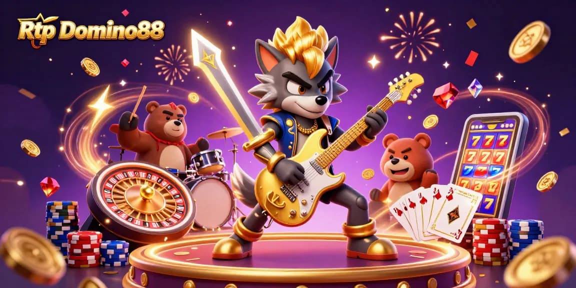Experience Rtp Domino88 excitement with vibrant casino illustration featuring captivating characters and thrilling game elements.
