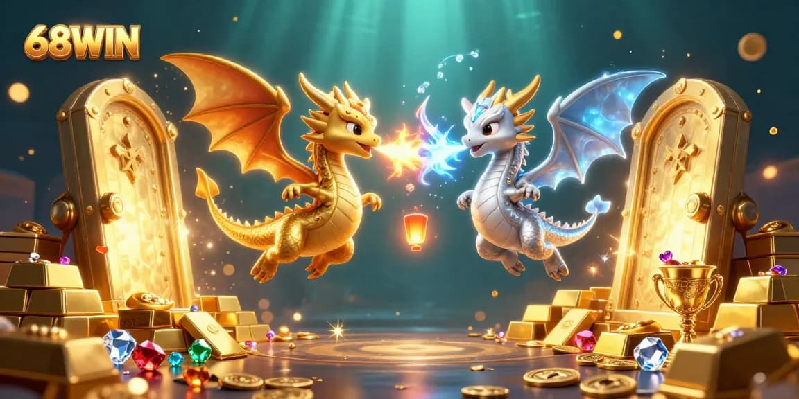 Join the thrilling action at 68WIN with a dynamic casino illustration featuring enchanting dragons.