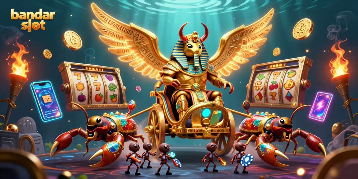 Mengungkap bandar slot dengan elemen slot gacor online menampilkan simbol buah dan jackpot di latar belakang yang hidup.