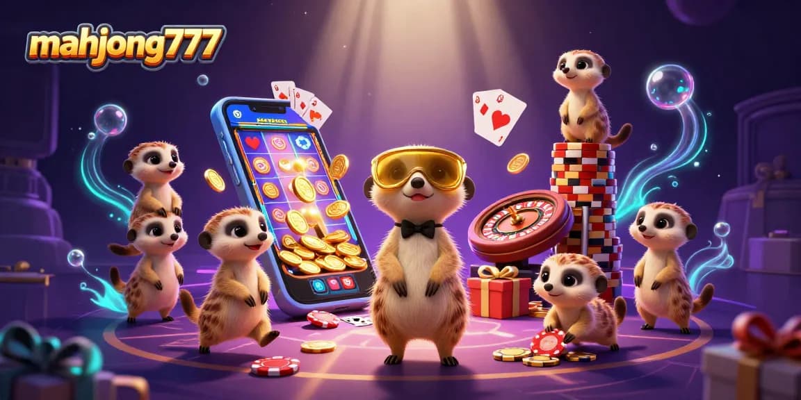 Play vibrant games at mahjong777 with cartoon meerkats managing a lively casino
