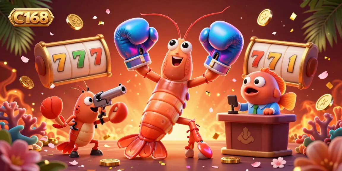 C168 showcases explosive casino action with vibrant 3D characters celebrating wins amidst dynamic gaming elements.