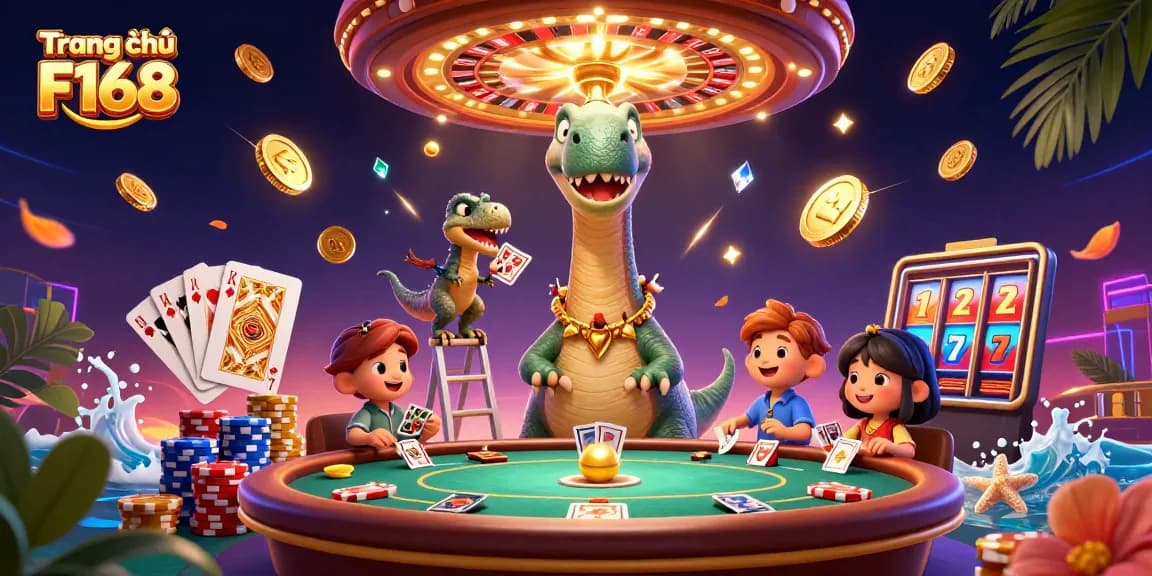 Experience thrilling gameplay at Trang chủ F168 with a vibrant casino illustration showcasing unique characters and elements.