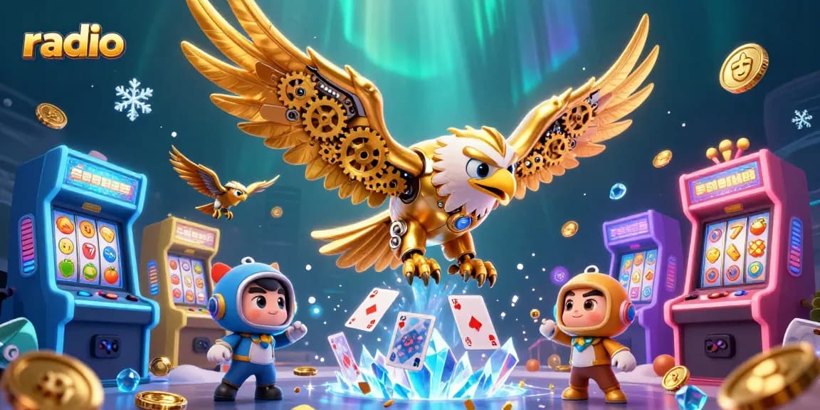 Experience the thrill of radio-inspired betting with this vibrant 3D casino scene.