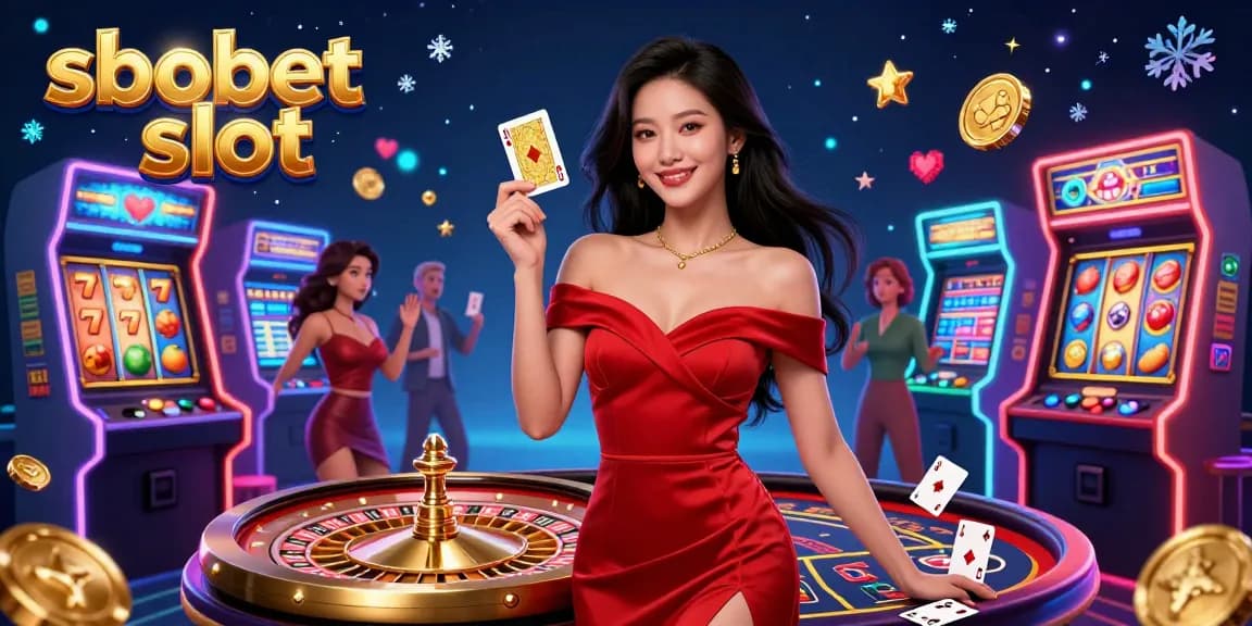 Experience sbobet slot with a vibrant 3D casino scene featuring a confident Asian woman by a golden roulette wheel.