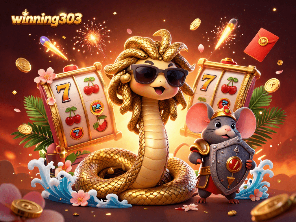 Spin the reels and unlock winning303 jackpots with a vibrant, festive gambling scene!
