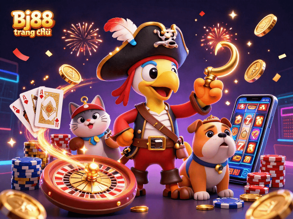 Bj88 trang chủ brings excitement to gaming with vibrant casino elements and animated characters.