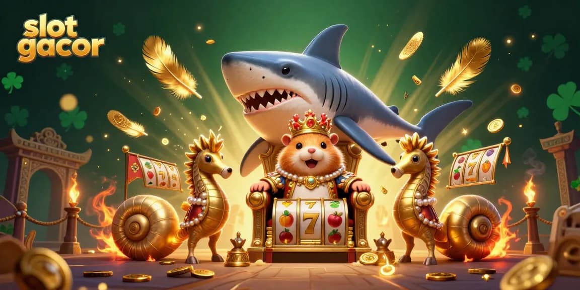 Experience the thrill of slot gacor with a dynamic scene featuring a golden hamster king and slot elements.