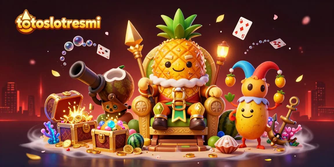 Experience exciting gameplay on totoslotresmi with a golden pineapple king and vibrant casino elements in a dynamic scene.