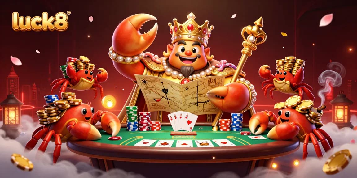 Luck8 offers an exciting gambling adventure with a golden crab emperor amidst dynamic poker gameplay.
