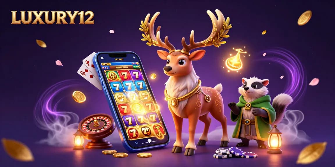 LUXURY12 showcases a vibrant scene of gaming excitement with lively characters and gambling elements.