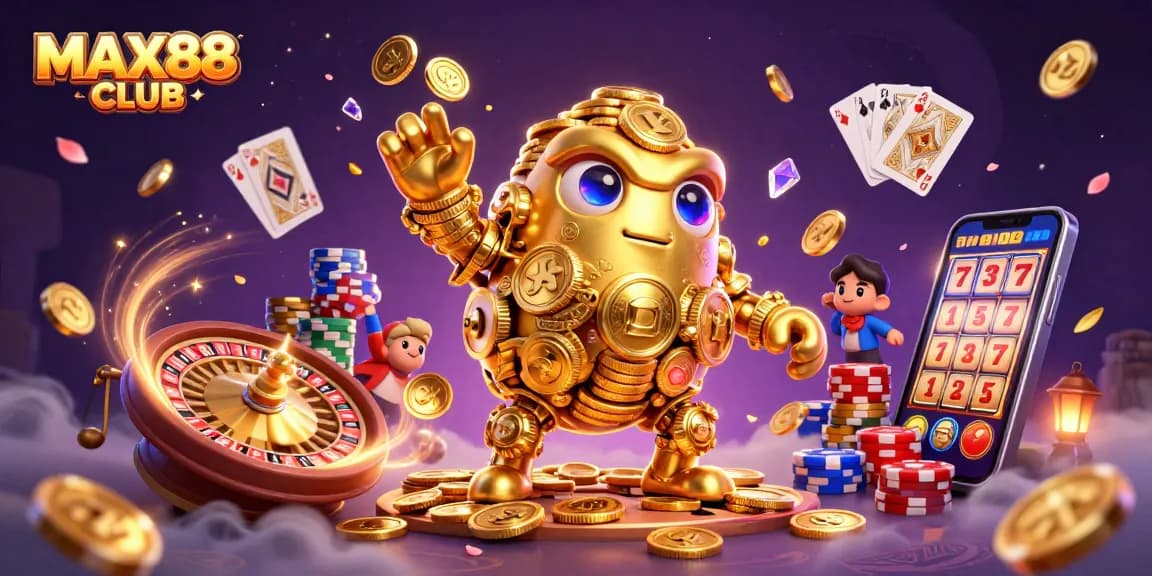 Experience the excitement of MAX88 CLUB with stunning visuals of a dynamic casino scene.