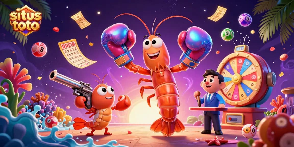 Join the excitement of situs toto with a vibrant lottery scene featuring lively characters and colorful elements.