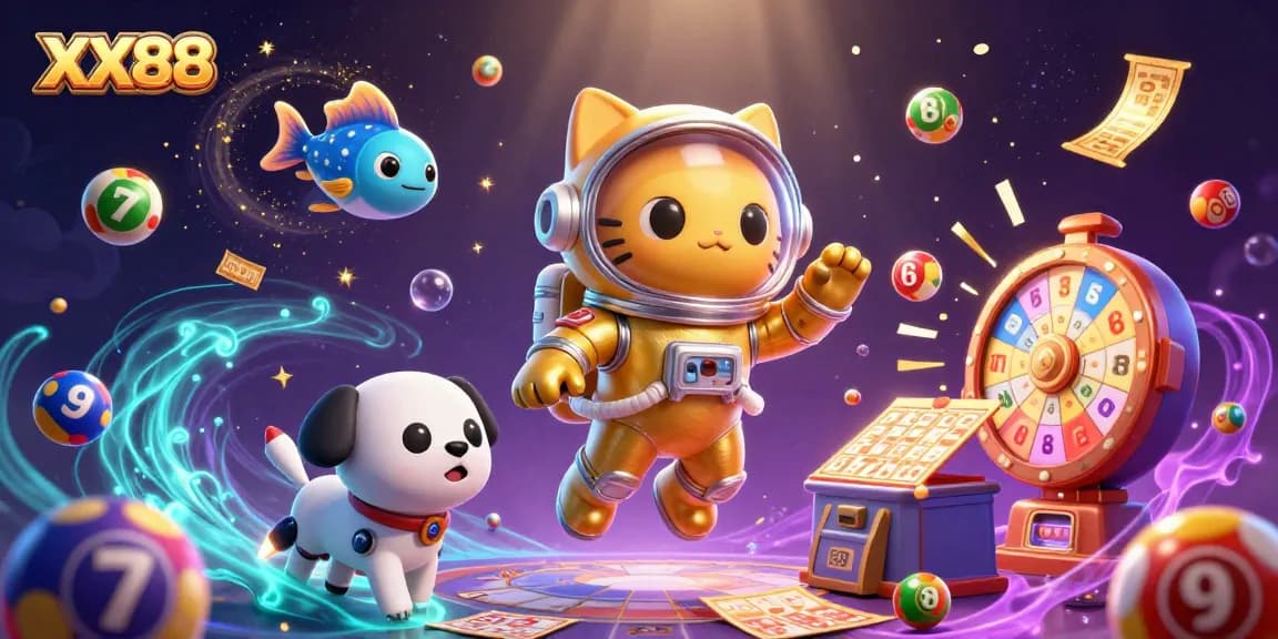 Engage with exciting gameplay at XX88 featuring a vibrant scene of lottery and casino elements.