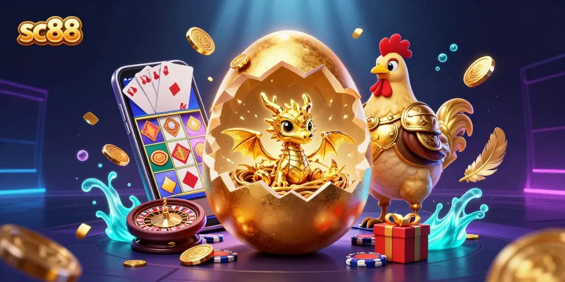Experience the excitement of sc88 with a magical golden dragon and casino elements shining brightly.