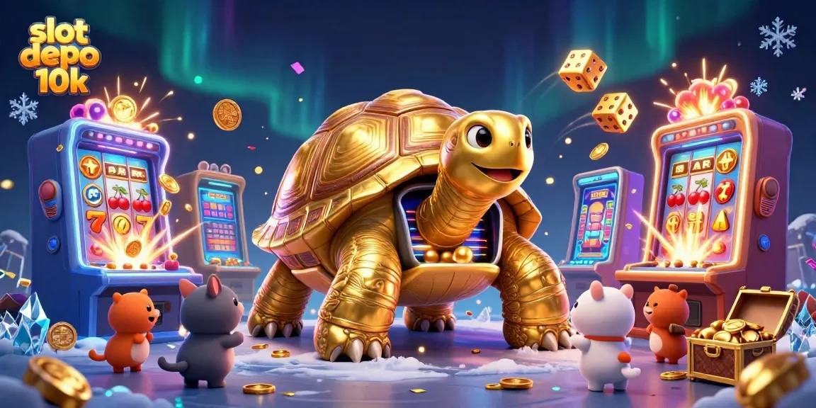 Spin the reels with slot depo 10k in an exciting casino scene full of vibrant characters and jackpots.