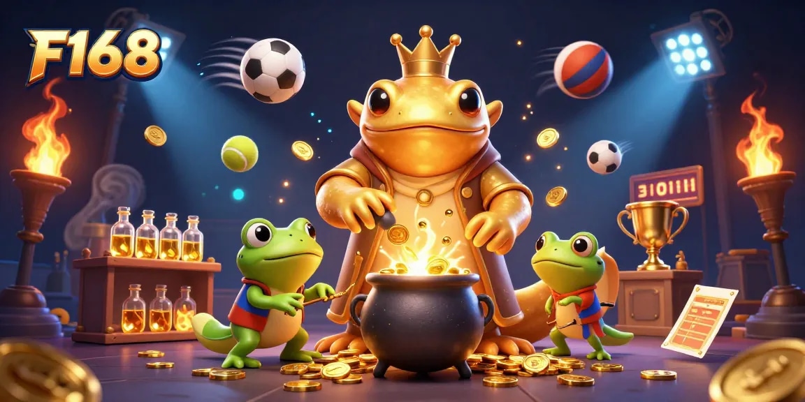 F168 brings exciting gameplay with a golden salamander alchemist in a lively casino environment.