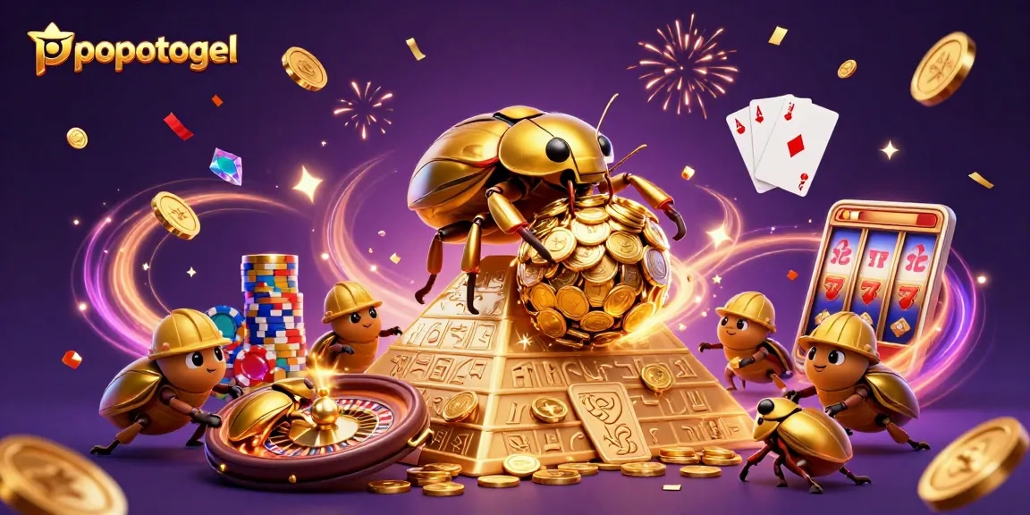 Experience the thrill of popotogel with vibrant casino elements in a dynamic 3D illustration.