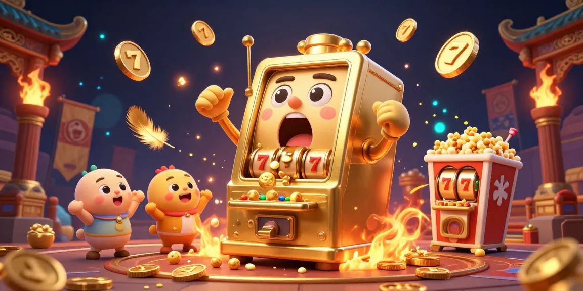 Spin the sun-themed slot machine as it hits a jackpot with coins flying, celebrating a thrilling win.