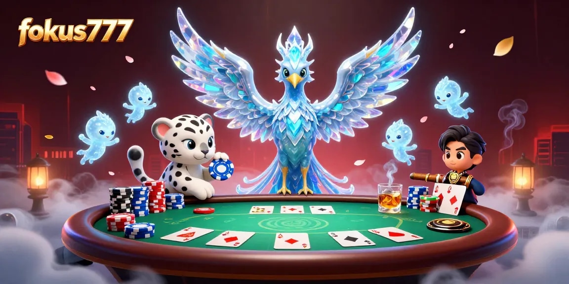 Experience the thrill of fokus777 with an ice phoenix, poker chip, and dazzling sprites.