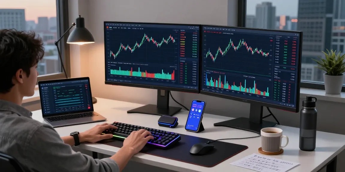 Play exchange enables efficient cryptocurrency trading with advanced charts and DeFi platforms in modern office setup.