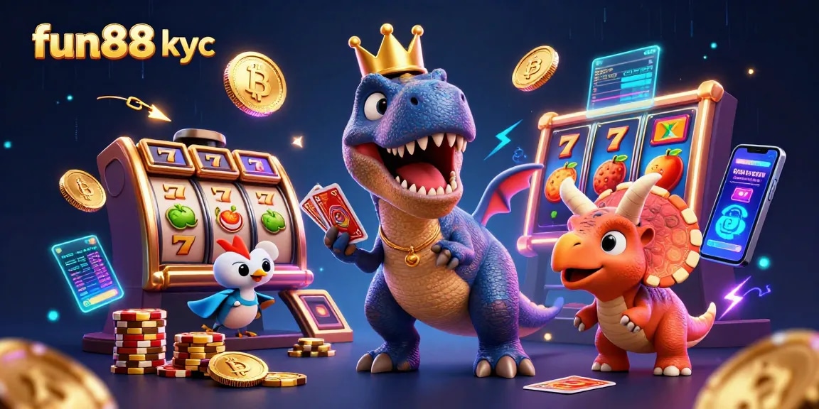 Trải nghiệm cá cược tại fun88 kyc với T-Rex thân thiện và các biểu tượng slot hấp dẫn.