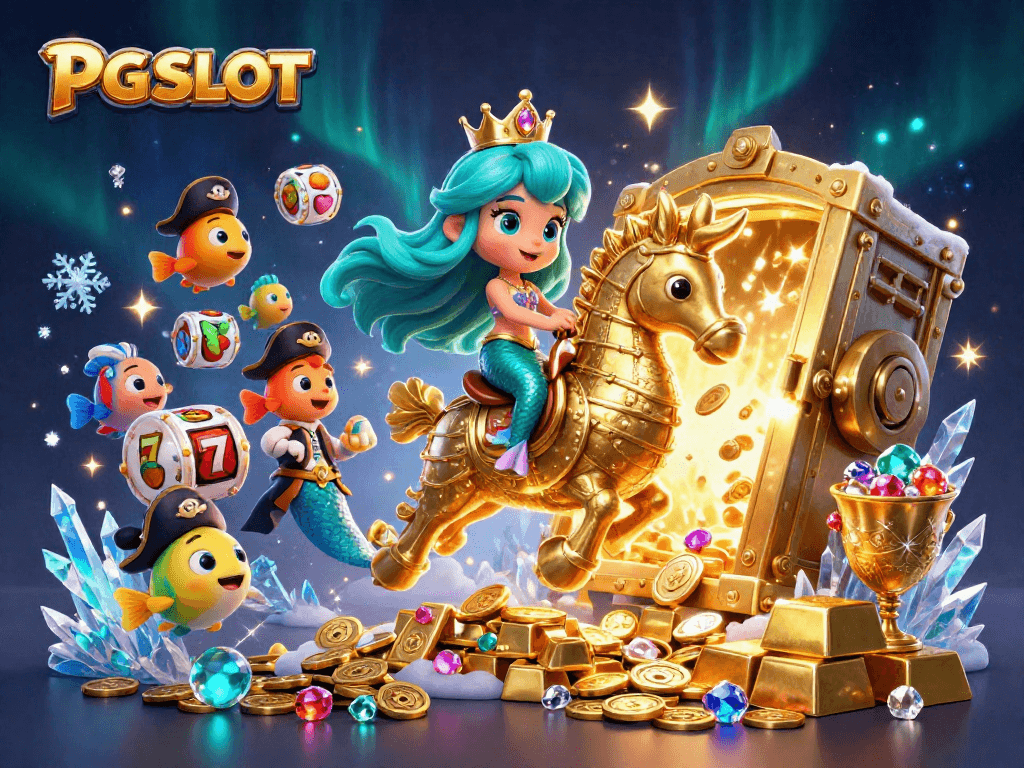 Spin to win with PG SLOT as a magical mermaid and seahorse explore glittering treasures.