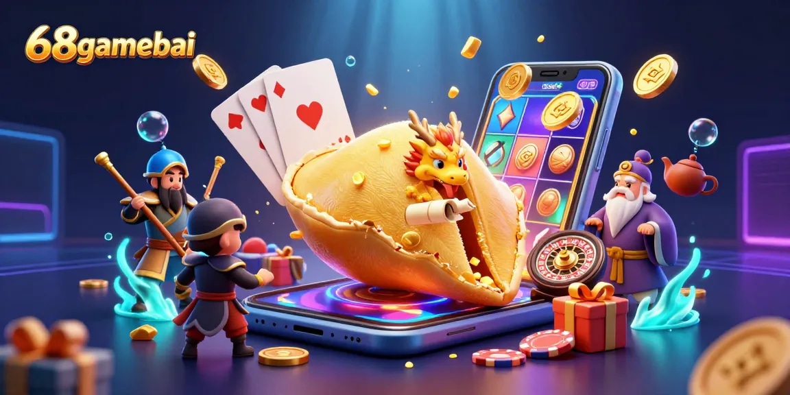 Reveal your fortune with 68gamebai's golden dragon and dynamic slot action in a vibrant casino scene.