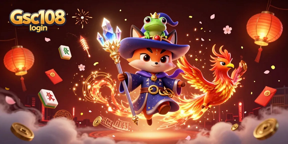 Engage with Gsc108 login for thrilling gaming experiences in this vibrant casino-themed illustration.