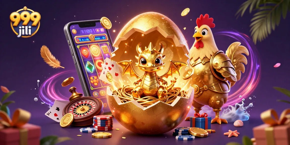 Engage with the thrilling 999 jili gaming universe showcasing a golden dragon and poker chips.
